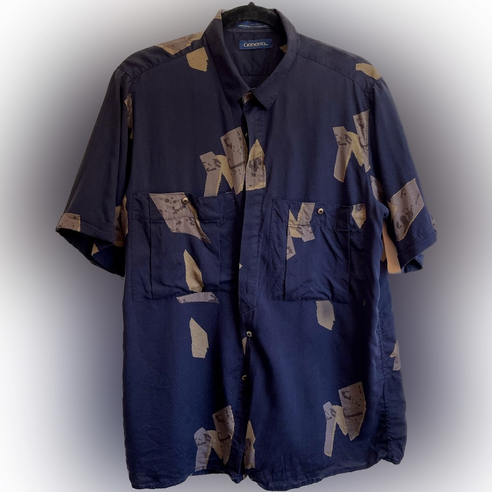 Generra 90s Rayon Shirt Size L Button Shirt Short Sleeve Great Details
